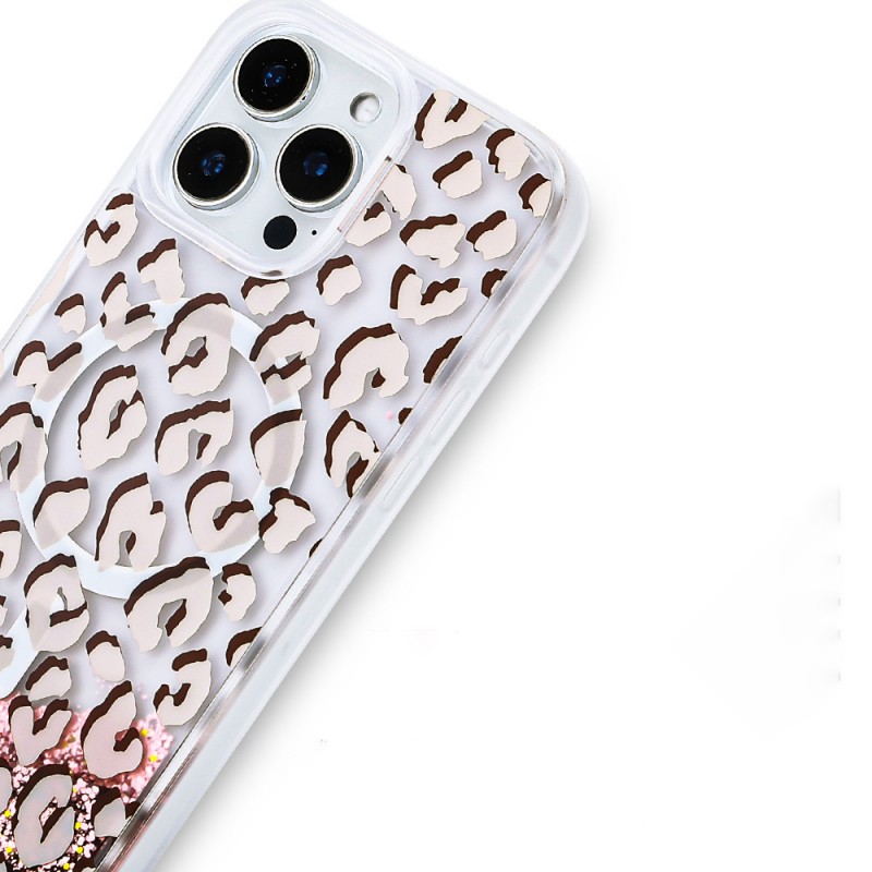 Bal-z Apple iPhone 16 Pro Kılıf Sıvılı Simli Baskılı Şeffaf Arka Yüzey Zore Mossa Silikon Kapak