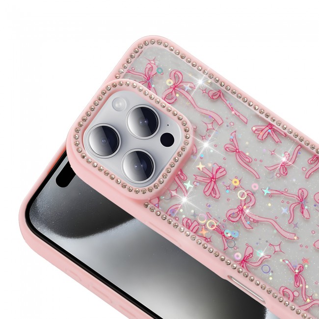 Apple iPhone 16 Pro Kılıf Taşlı ve Simli Tasarım Zore Azra Kapak
