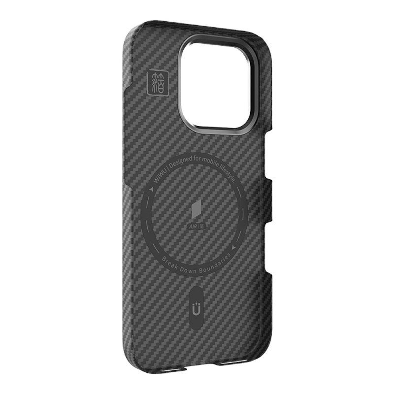 Bal-z Apple iPhone 16 Pro Kılıf Wiwu DCC-206 M-safe Şarj Özellikli Kamera Standlı Aramid Fiber Tasarım Kevlar Kapak