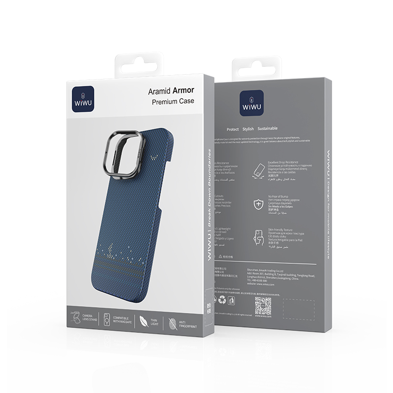 Bal-z Apple iPhone 16 Pro Kılıf Wiwu DCC-209 M-safe Şarj Özellikli Kamera Standlı Aramid Fiber Tasarım Kevlar Kapak