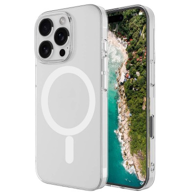 Bal-z Apple iPhone 16 Pro Kılıf Zore M-safe Şarj Özellikli Şeffaf Tek Kamera Çerçeveli Porto Kapak