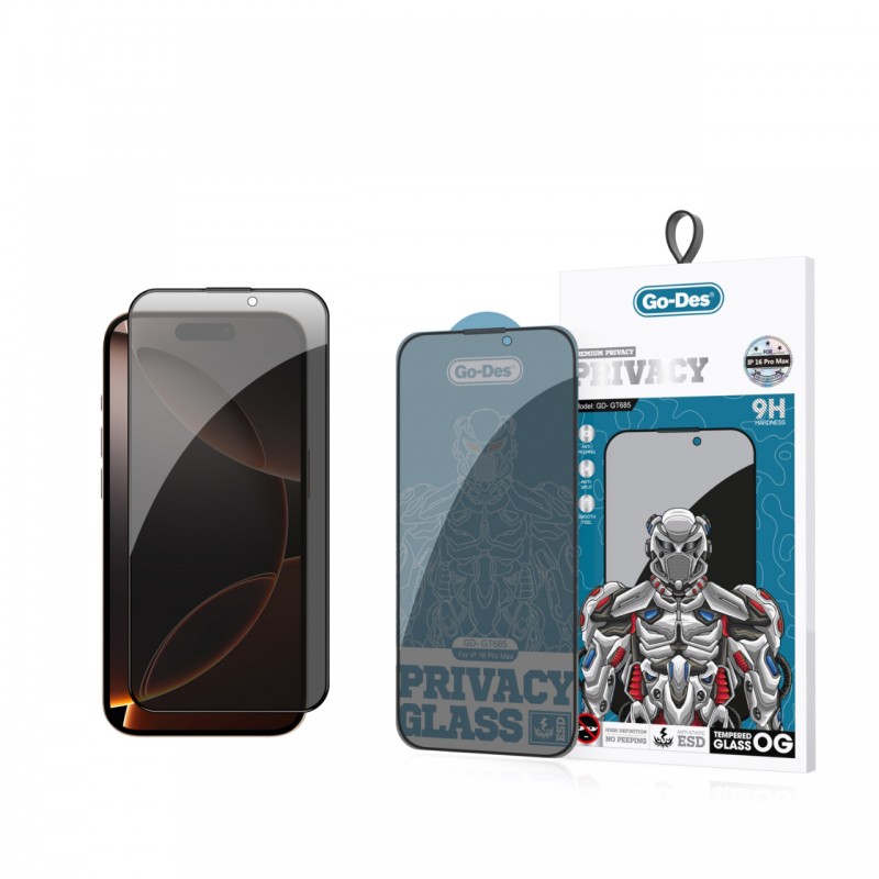Bal-z Apple iPhone 16 Pro Max Go Des 9D Full Cover Privacy Temperli Cam Ekran Koruyucu