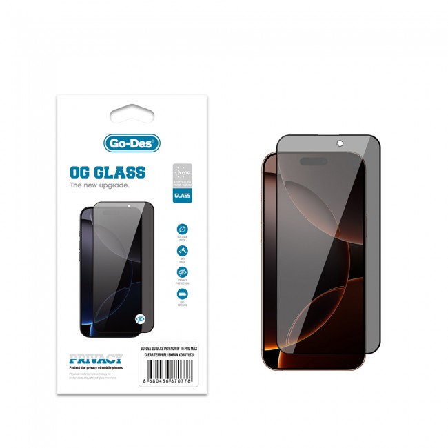 Apple iPhone 16 Pro Max Go Des OG Glass Privacy Antistatik Temperli Cam Ekran Koruyucu Apple iPhone 16 Pro Max Go Des OG Glass Privacy Antistatik Temperli Cam Ekran Koruyucu