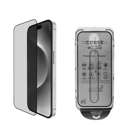 Bal-z Apple iPhone 16 Pro Max Guess Orjinal Lisanslı Hayalet Privacy Temperli Cam Ekran Koruyucu Uygulama Aparatlı Outline Serisi