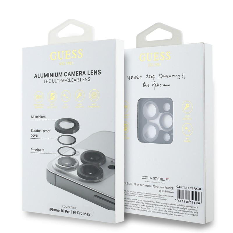 Bal-z Apple iPhone 16 Pro Max Guess Orjinal Lisanslı Metal Kamera Lens Koruyucu
