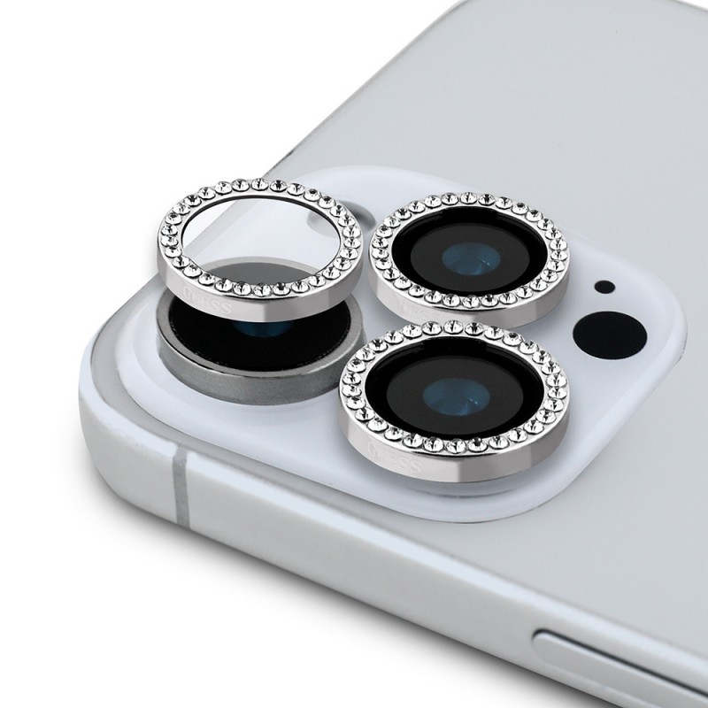 Bal-z Apple iPhone 16 Pro Max Guess Orjinal Lisanslı Rhinestone Ekran Koruyucu + Lens Koruyucu 2in1 Aksesuar Seti