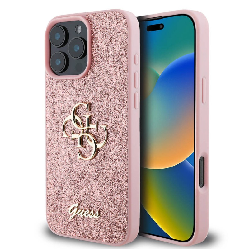Bal-z Apple iPhone 16 Pro Max Kılıf Guess Orjinal Lisanslı 4G Büyük Metal Logolu Glitter Kapak