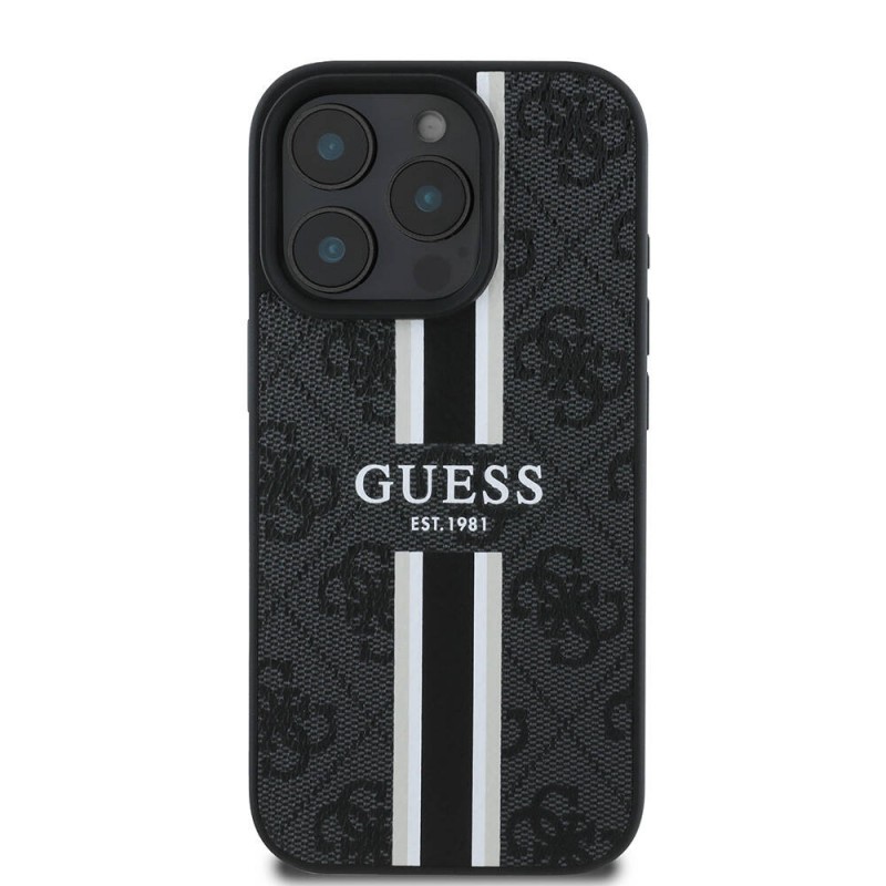 Bal-z Apple iPhone 16 Pro Max Kılıf Guess Orjinal Lisanslı M-safe Şarj Özellikli 4G Şerit Tasarımlı Printed Kapak