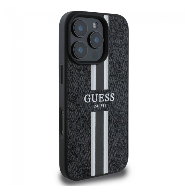 Apple iPhone 16 Pro Max Kılıf Guess Orjinal Lisanslı Magsafe Şarj Özellikli 4G Şerit Tasarımlı Printed Kapak Apple iPhone 16 Pro Max Kılıf Guess Orjinal Lisanslı Magsafe Şarj Özellikli 4G Şerit Tasarımlı Printed Kapak