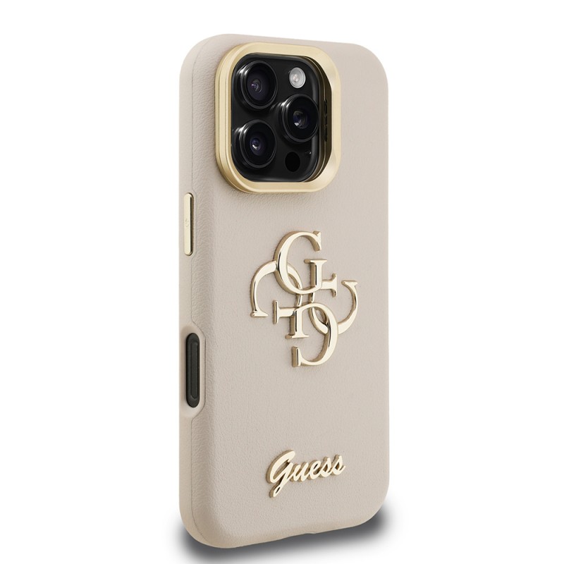 Bal-z Apple iPhone 16 Pro Max Kılıf Guess Orjinal Lisanslı Grained Yazı Logolu Kamera Standlı Kapak