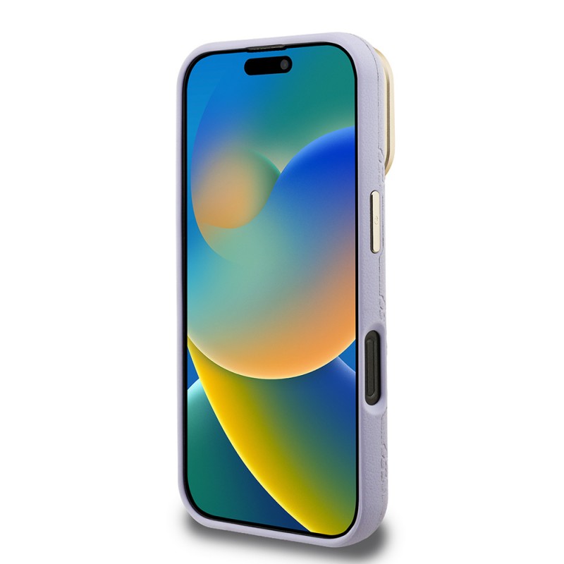 Bal-z Apple iPhone 16 Pro Max Kılıf Guess Orjinal Lisanslı M-safe Şarj Özellikli Sıcak Baskılı Yazı Logolu Kamera Standlı PU Deri Peony Kapak