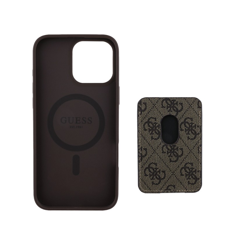 Bal-z Apple iPhone 16 Pro Max Kılıf Guess Orjinal Lisanslı M-safe Şarj Özellikli 4G Desenli Çizgili Kartlıklı Kapak