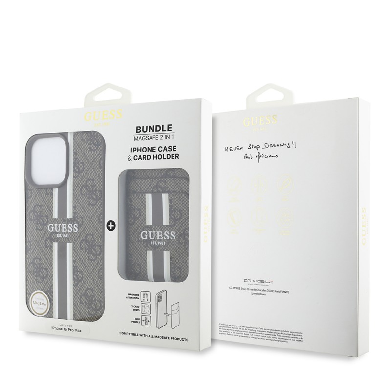 Bal-z Apple iPhone 16 Pro Max Kılıf Guess Orjinal Lisanslı M-safe Şarj Özellikli 4G Desenli Çizgili Kartlıklı Kapak