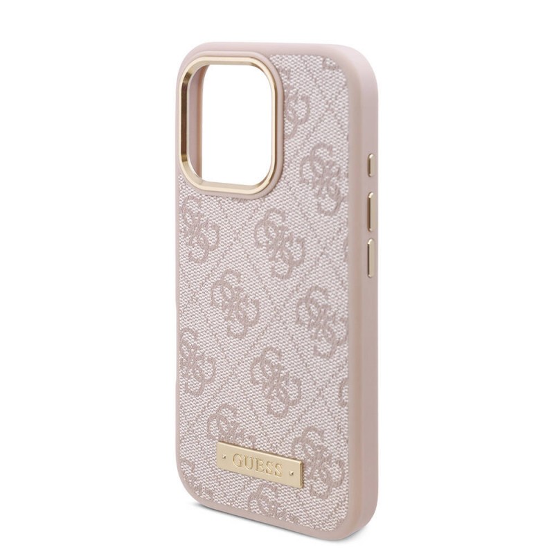 Bal-z Apple iPhone 16 Pro Max Kılıf Guess Orjinal Lisanslı M-safe Şarj Özellikli 4G Desenli PU Metal Plaka Klasik Logolu Kapak