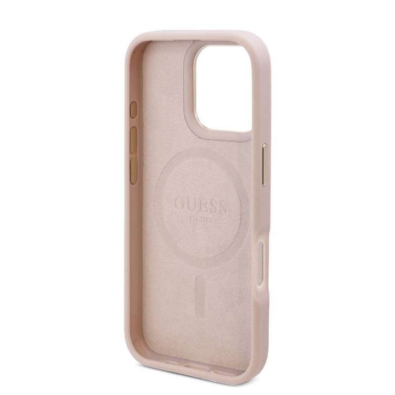 Bal-z Apple iPhone 16 Pro Max Kılıf Guess Orjinal Lisanslı M-safe Şarj Özellikli 4G Desenli PU Metal Plaka Klasik Logolu Kapak