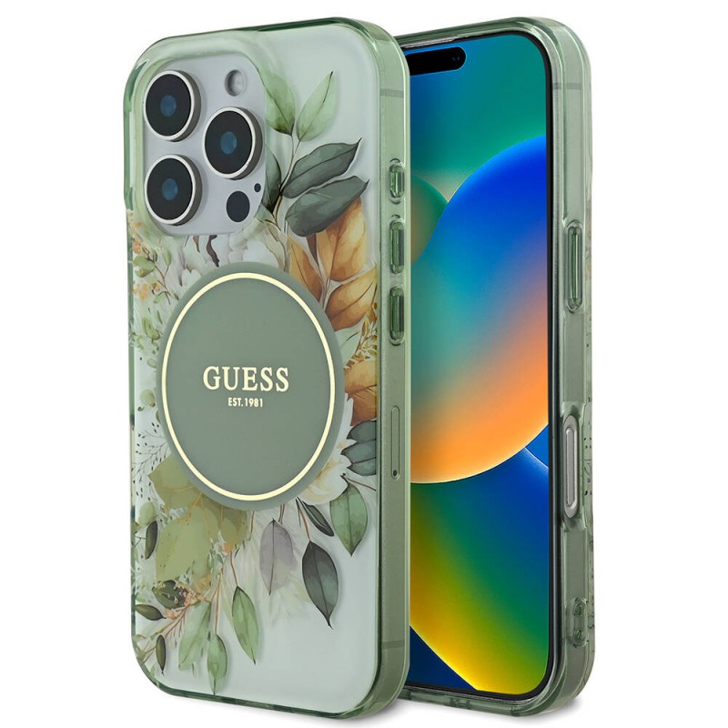 Bal-z Apple iPhone 16 Pro Max Kılıf Guess Orjinal Lisanslı M-safe Şarj Özellikli Flower Tonal Circle Kapak