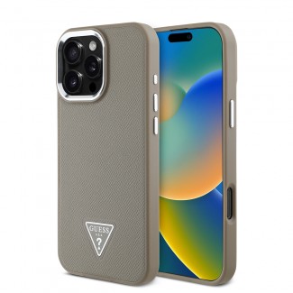 Apple iPhone 16 Pro Max Kılıf Guess Orjinal Lisanslı M-safe Şarj Özellikli Grained Triangle Kapak Apple iPhone 16 Pro Max Kılıf Guess Orjinal Lisanslı M-safe Şarj Özellikli Grained Triangle Kapak