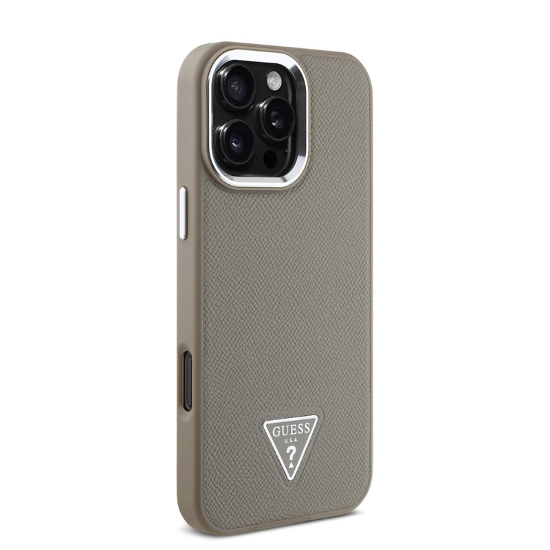 Bal-z Apple iPhone 16 Pro Max Kılıf Guess Orjinal Lisanslı M-safe Şarj Özellikli Grained Triangle Kapak