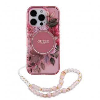 Apple iPhone 16 Pro Max Kılıf Guess Orjinal Lisanslı M-safe Şarj Özellikli IML Baskılı Çiçek İnci Bileklikli Kapak Apple iPhone 16 Pro Max Kılıf Guess Orjinal Lisanslı M-safe Şarj Özellikli IML Baskılı Çiçek İnci Bileklikli Kapak