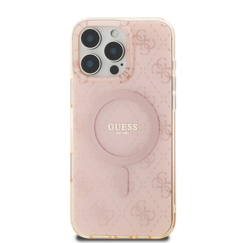 Bal-z Apple iPhone 16 Pro Max Kılıf Guess Orjinal Lisanslı M-safe Şarj Özellikli IML Baskılı Klasik Logolu 4G Desenli Kapak