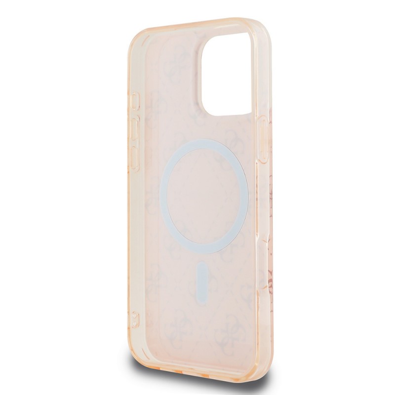 Bal-z Apple iPhone 16 Pro Max Kılıf Guess Orjinal Lisanslı M-safe Şarj Özellikli IML Baskılı Klasik Logolu 4G Desenli Kapak