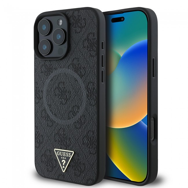 Apple iPhone 16 Pro Max Kılıf Guess Orjinal Lisanslı Magsafe Şarj Özellikli PU Üçgen Logo 4G Desenli Kapak Apple iPhone 16 Pro Max Kılıf Guess Orjinal Lisanslı Magsafe Şarj Özellikli PU Üçgen Logo 4G Desenli Kapak