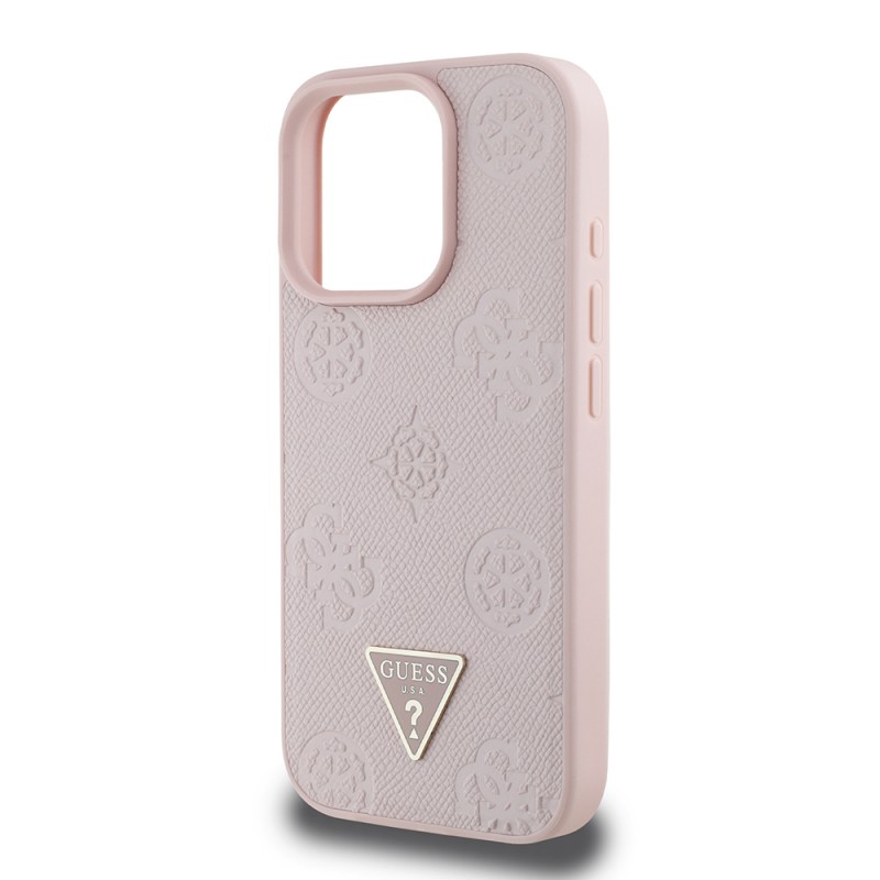 Bal-z Apple iPhone 16 Pro Max Kılıf Guess Orjinal Lisanslı M-safe Şarj Özellikli Sıcak Baskılı Üçgen Logolu PU Deri Peony Kapak