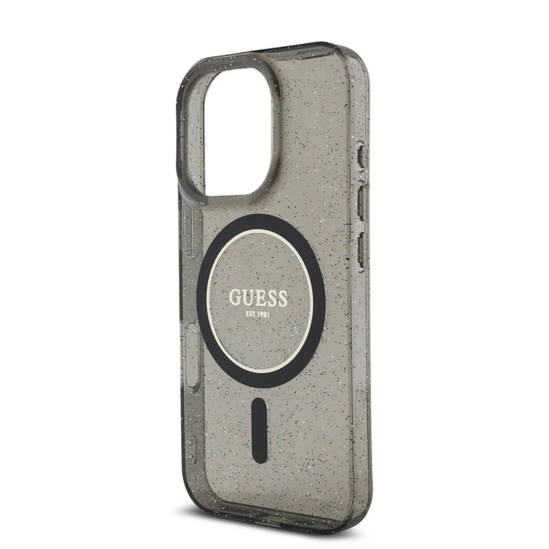 Bal-z Apple iPhone 16 Pro Max Kılıf Guess Orjinal Lisanslı M-safe Şarj Özellikli Simli Silikon İnci Bileklikli Kapak