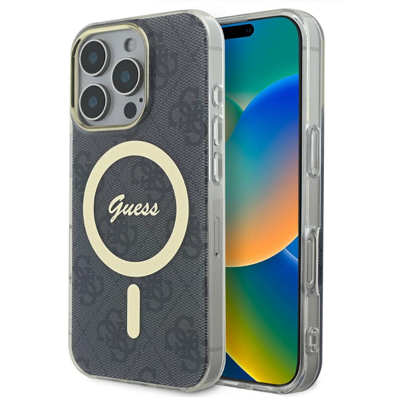 Bal-z Apple iPhone 16 Pro Max Kılıf Guess Orjinal Lisanslı M-safe Şarj Özellikli Yazı Logolu 4G Desenli Kapak