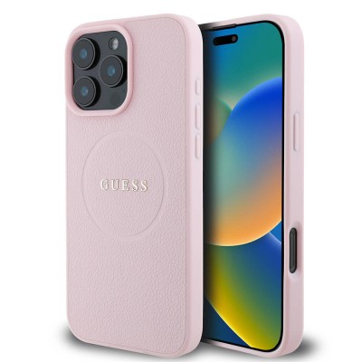 Bal-z Apple iPhone 16 Pro Max Kılıf Guess Orjinal Lisanslı M-safe Şarj Özellikli Yazı Logolu Grained Kapak