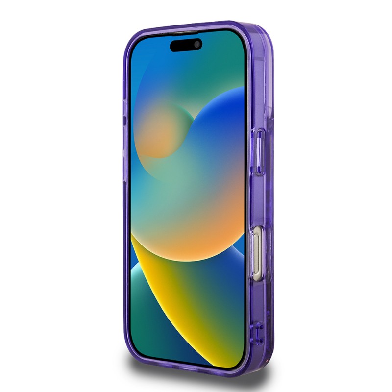 Bal-z Apple iPhone 16 Pro Max Kılıf Guess Orjinal Lisanslı Transparan Sıvılı Simli Altın Çizgili Kapak