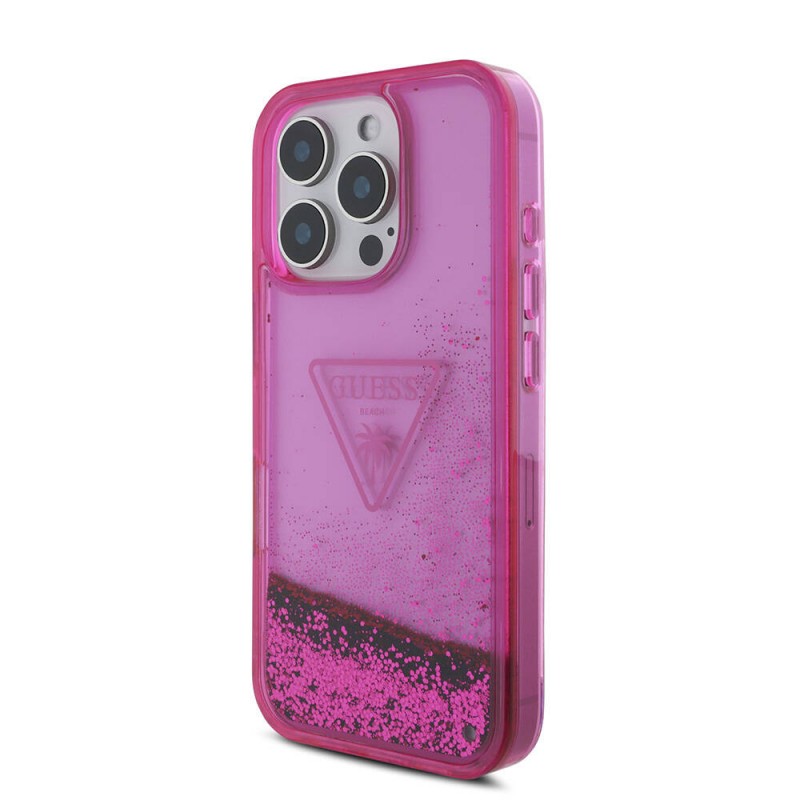 Bal-z Apple iPhone 16 Pro Max Kılıf Guess Orjinal Lisanslı Transparan Sıvılı Simli Dizayn Kapak