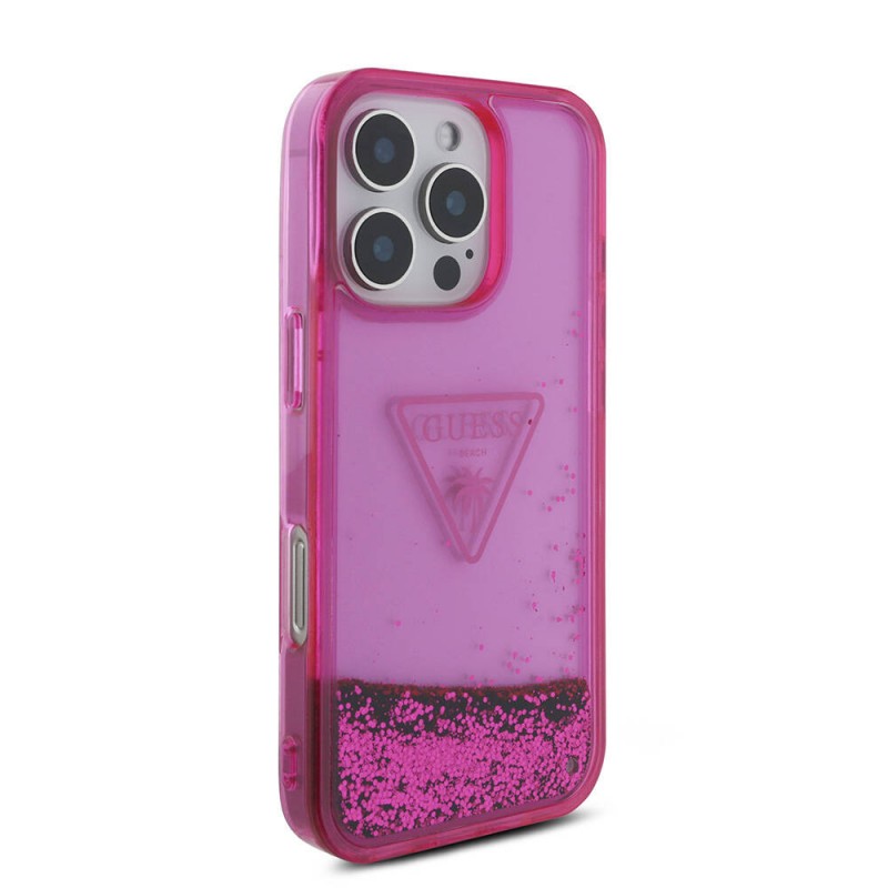 Bal-z Apple iPhone 16 Pro Max Kılıf Guess Orjinal Lisanslı Transparan Sıvılı Simli Dizayn Kapak