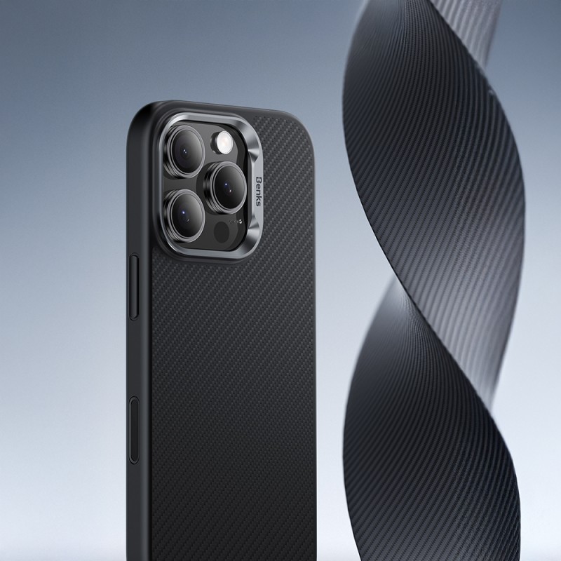 Bal-z Apple iPhone 16 Pro Max Kılıf Karbon Fiber M-safe Şarj Özellikli Kamera Kontrol Butonlu Benks Hybrid ArmorPro 600D Kevlar Kapak