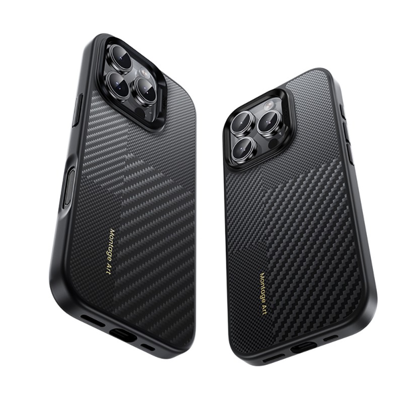 Bal-z Apple iPhone 16 Pro Max Kılıf Karbon Fiber M-safe Şarj Özellikli Kamera Kontrol Butonlu Benks Hybrid ArmorPro Montage Kevlar Kapak