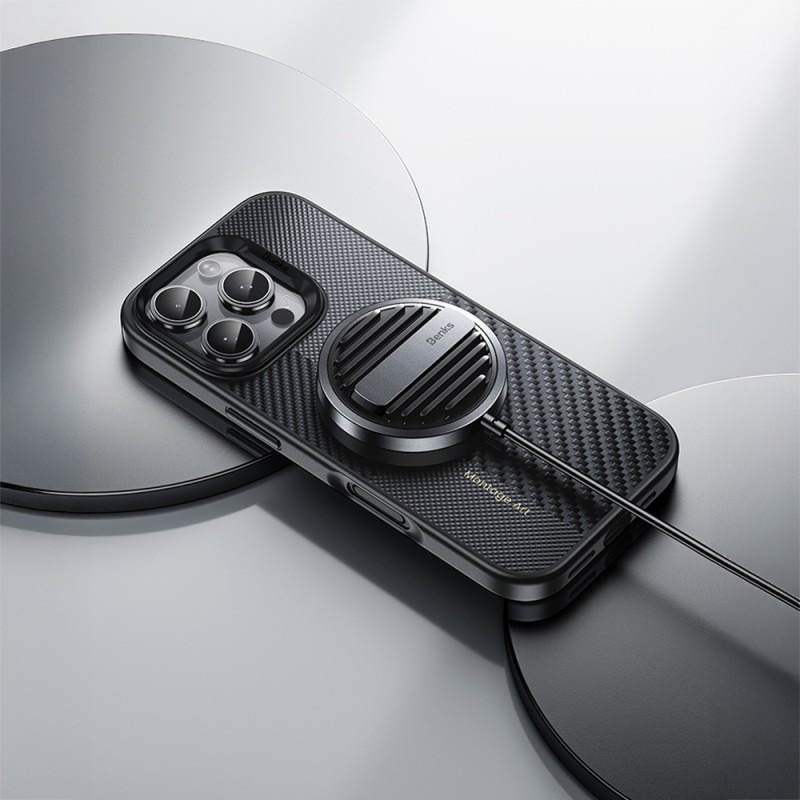 Bal-z Apple iPhone 16 Pro Max Kılıf Karbon Fiber M-safe Şarj Özellikli Kamera Kontrol Butonlu Benks Hybrid ArmorPro Montage Kevlar Kapak