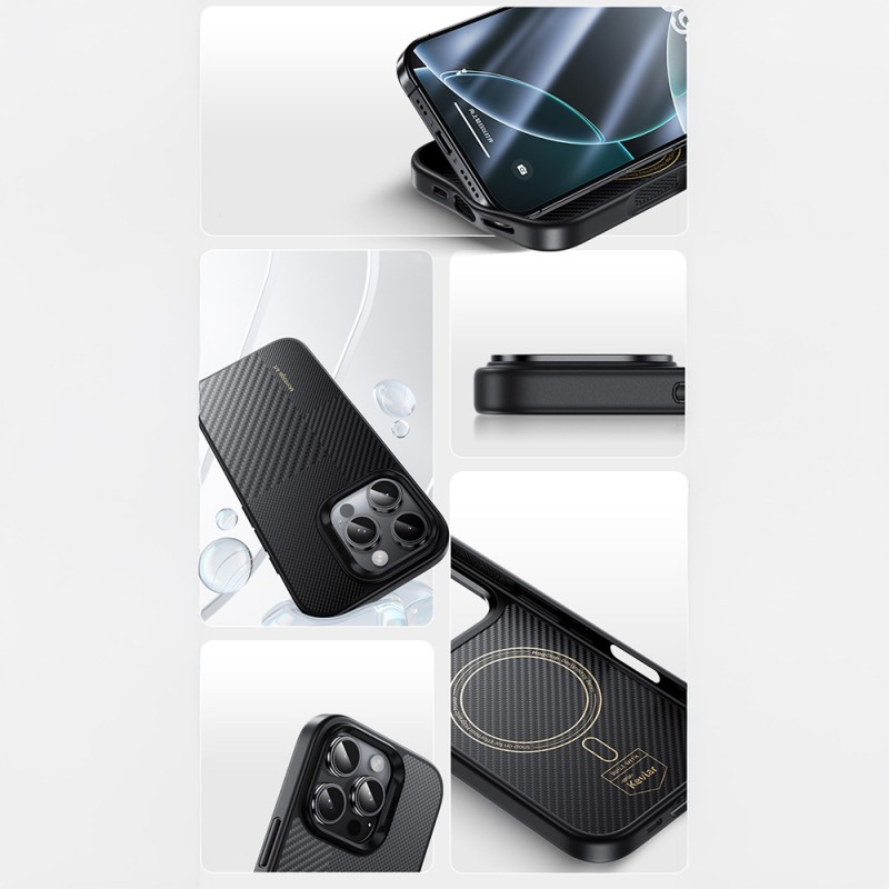 Bal-z Apple iPhone 16 Pro Max Kılıf Karbon Fiber M-safe Şarj Özellikli Kamera Kontrol Butonlu Benks Hybrid ArmorPro Montage Kevlar Kapak