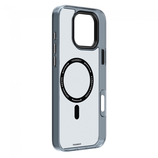 Apple iPhone 16 Pro Max Kılıf M-safe Şarj Özellikli Cam Arka Yüzey TPU Youngkit Gemstone Clear Serisi Kapak