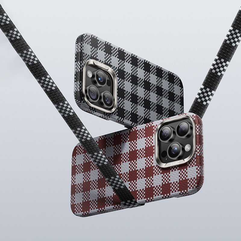 Bal-z Apple iPhone 16 Pro Max Kılıf M-safe Şarj Özellikli Ekose Tasarımlı Benks ArmorVichy Kevlar Kapak