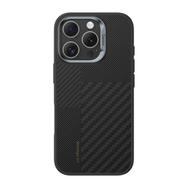 Apple iPhone 16 Pro Max Kılıf Magsafe Şarj Özellikli Karbon Fiber Benks Montage Hybrid ArmorPro Kevlar Kapak Apple iPhone 16 Pro Max Kılıf Magsafe Şarj Özellikli Karbon Fiber Benks Montage Hybrid ArmorPro Kevlar Kapak
