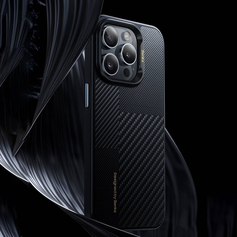 Bal-z Apple iPhone 16 Pro Max Kılıf M-safe Şarj Özellikli Karbon Fiber Benks Montage Hybrid ArmorPro Kevlar Kapak