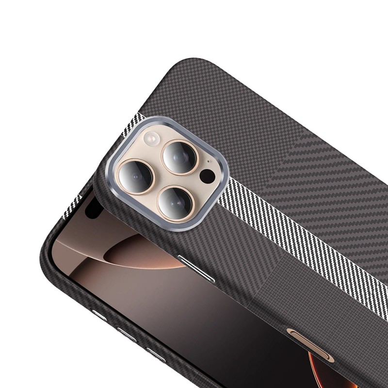 Bal-z Apple iPhone 16 Pro Max Kılıf M-safe Şarj Özellikli Karbon Fiber Görünümlü Zore Gros Kapak