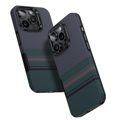 Bal-z Apple iPhone 16 Pro Max Kılıf M-safe Şarj Özellikli Karbon Fiber Tasarımlı Benks Aurora ArmorPro Kevlar Kapak