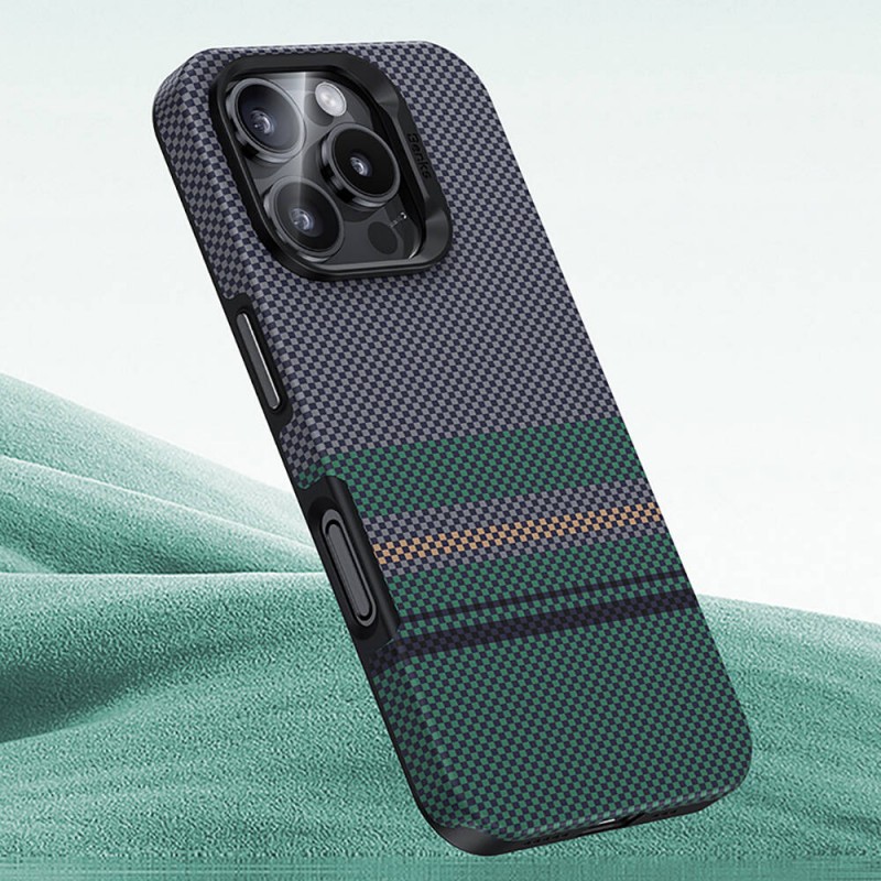 Bal-z Apple iPhone 16 Pro Max Kılıf M-safe Şarj Özellikli Karbon Fiber Tasarımlı Benks Aurora ArmorPro Kevlar Kapak