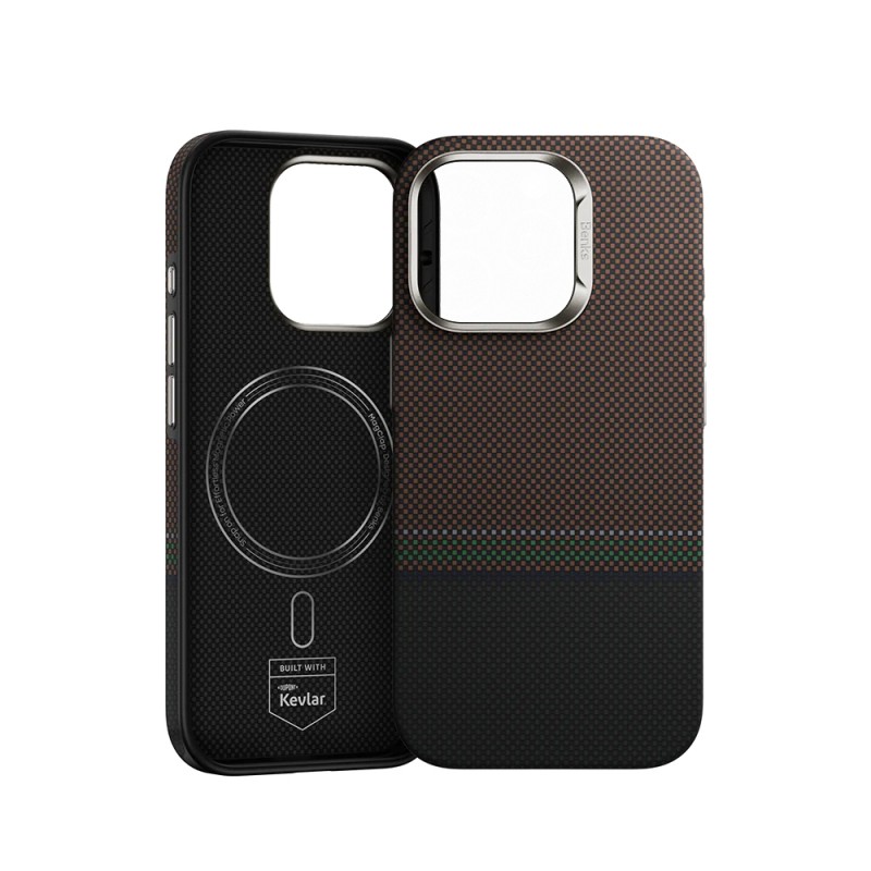 Bal-z Apple iPhone 16 Pro Max Kılıf M-safe Şarj Özellikli Karbon Fiber Tasarımlı Benks Prestige ArmorPro Kevlar Kapak