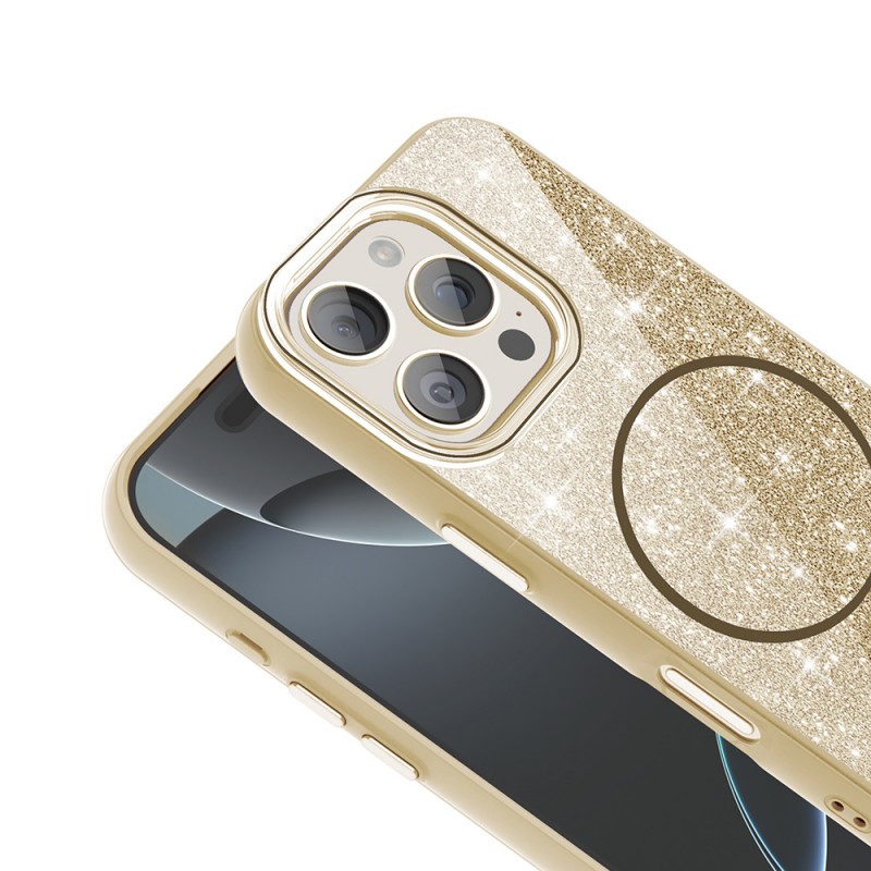 Bal-z Apple iPhone 16 Pro Max Kılıf M-safe Şarj Özellikli Parlayan Simli Zore Okso Kapak