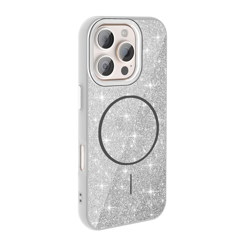 Bal-z Apple iPhone 16 Pro Max Kılıf M-safe Şarj Özellikli Parlayan Simli Zore Okso Kapak