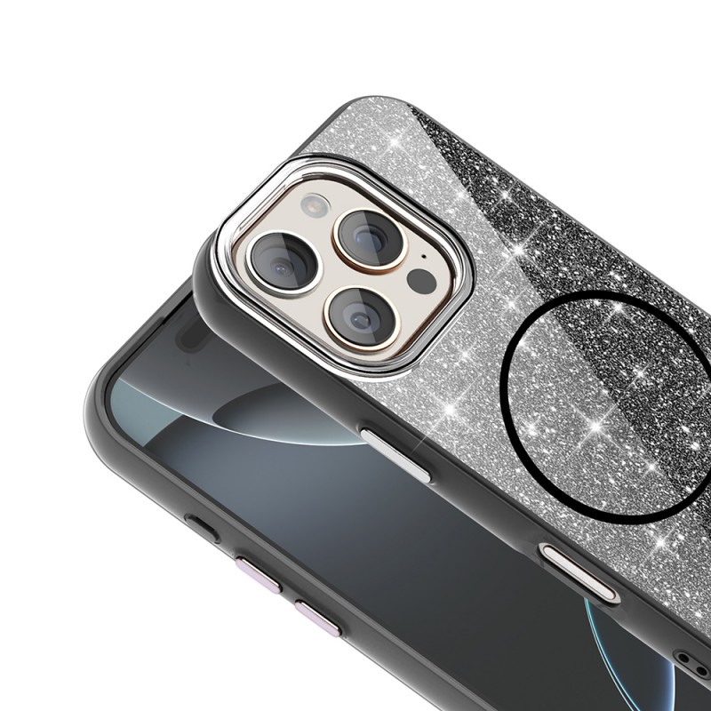 Bal-z Apple iPhone 16 Pro Max Kılıf M-safe Şarj Özellikli Parlayan Simli Zore Okso Kapak