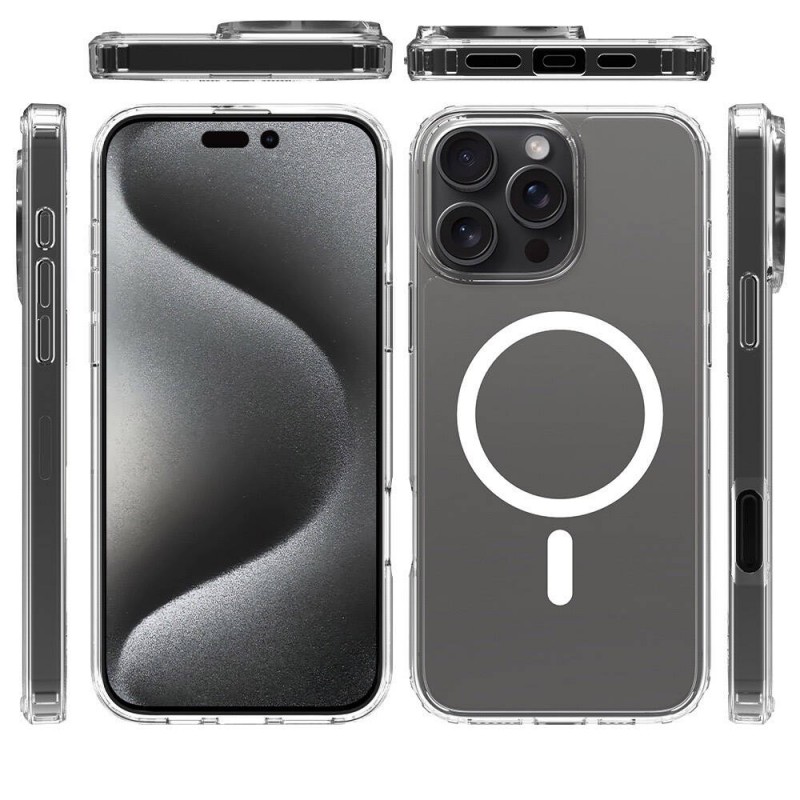 Bal-z Apple iPhone 16 Pro Max Kılıf M-safe Şarj Özellikli Şeffaf Sert PC Zore Embos Kapak