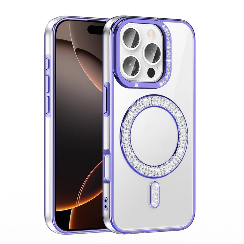 Bal-z Apple iPhone 16 Pro Max Kılıf Pırlanta Taş Tasarımlı M-safe Şarj Özellikli Zore Karetta Silikon Kapak